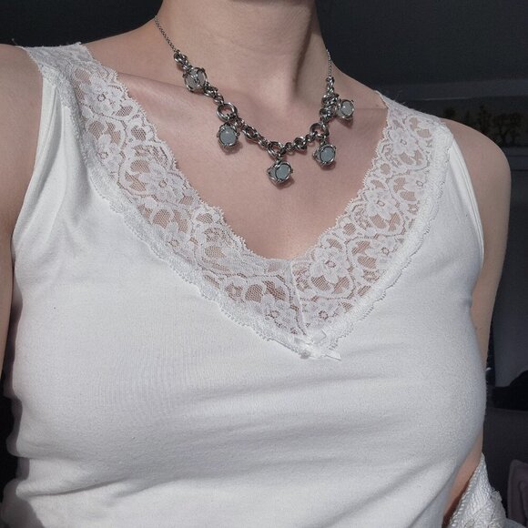 Vintage blue pearls and silver chunky statement necklace with a silver chain - Picture 4 of 8